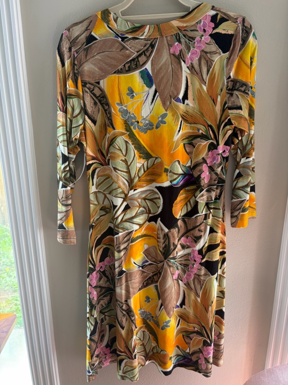 NWT Karen Kane Tropic Sun A-Line Dress M Tropical Floral 3/4 Sleeve Scoop Neck - Picture 4 of 5